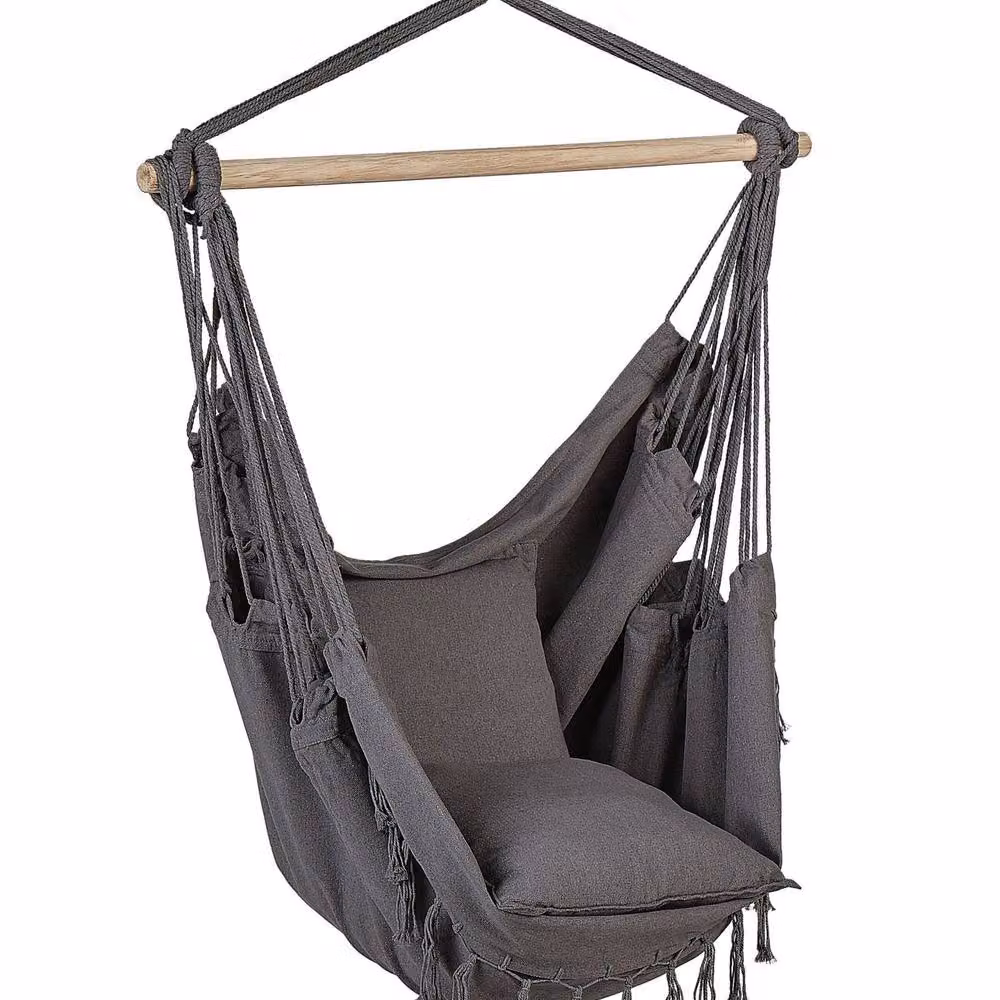 Wyld and Coco Grey Cotton Woven Boho Tassel Hanging Hammock Egg Chair – 2