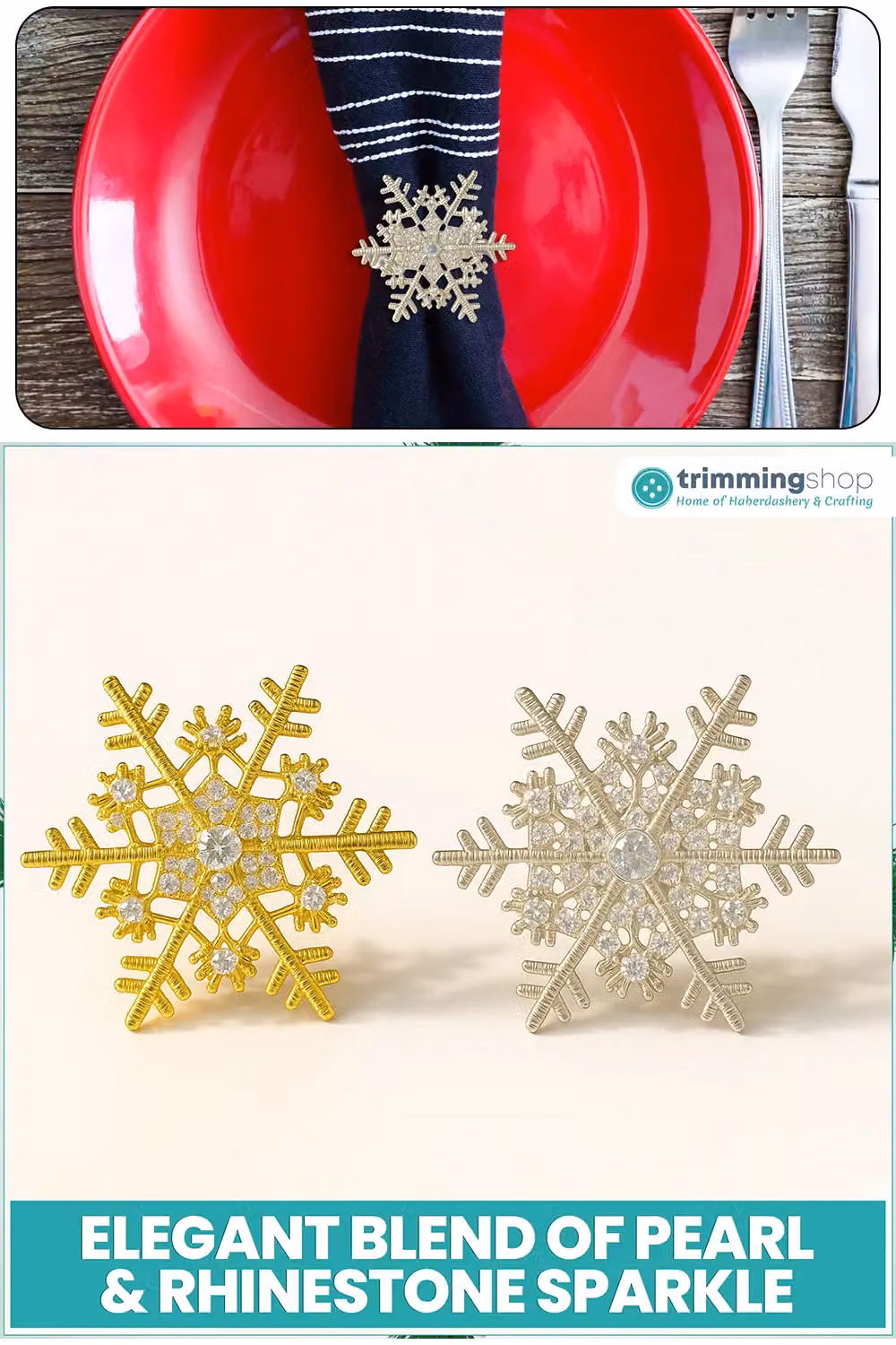 Neel Blue Snowflake Napkin Rings with Silver Diamante Rhinestones – 3