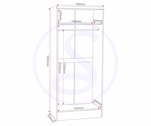 Seconique Nevada 2 Door All Hanging Wardrobe in Grey Gloss and Light Oak Effect, H 182.5 x W 78 x D 52 cm – 2