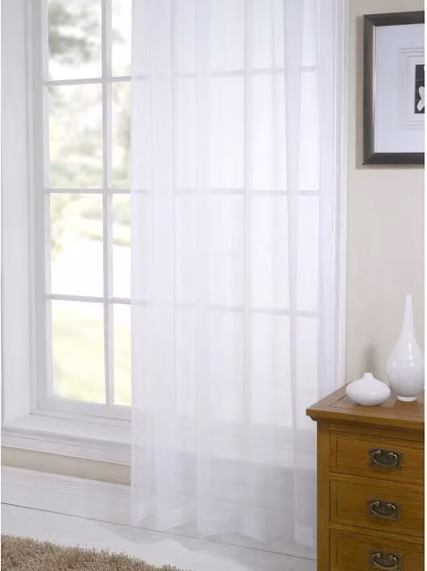 NewEdgeBlinds Plain White Transparent Voile Fabric Panel Curtains