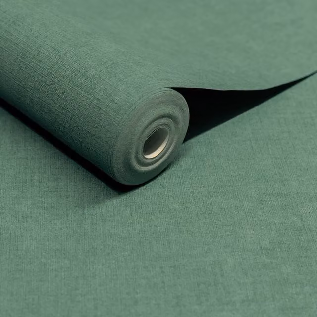 Grandeco Solena Plain Petrol Green Textile Weave Hessian Textured Wallpaper