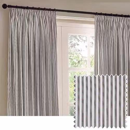 Riva Home Grey Striped Pencil Pleat Fabric Panel Curtains H 229 cm x W 183 cm