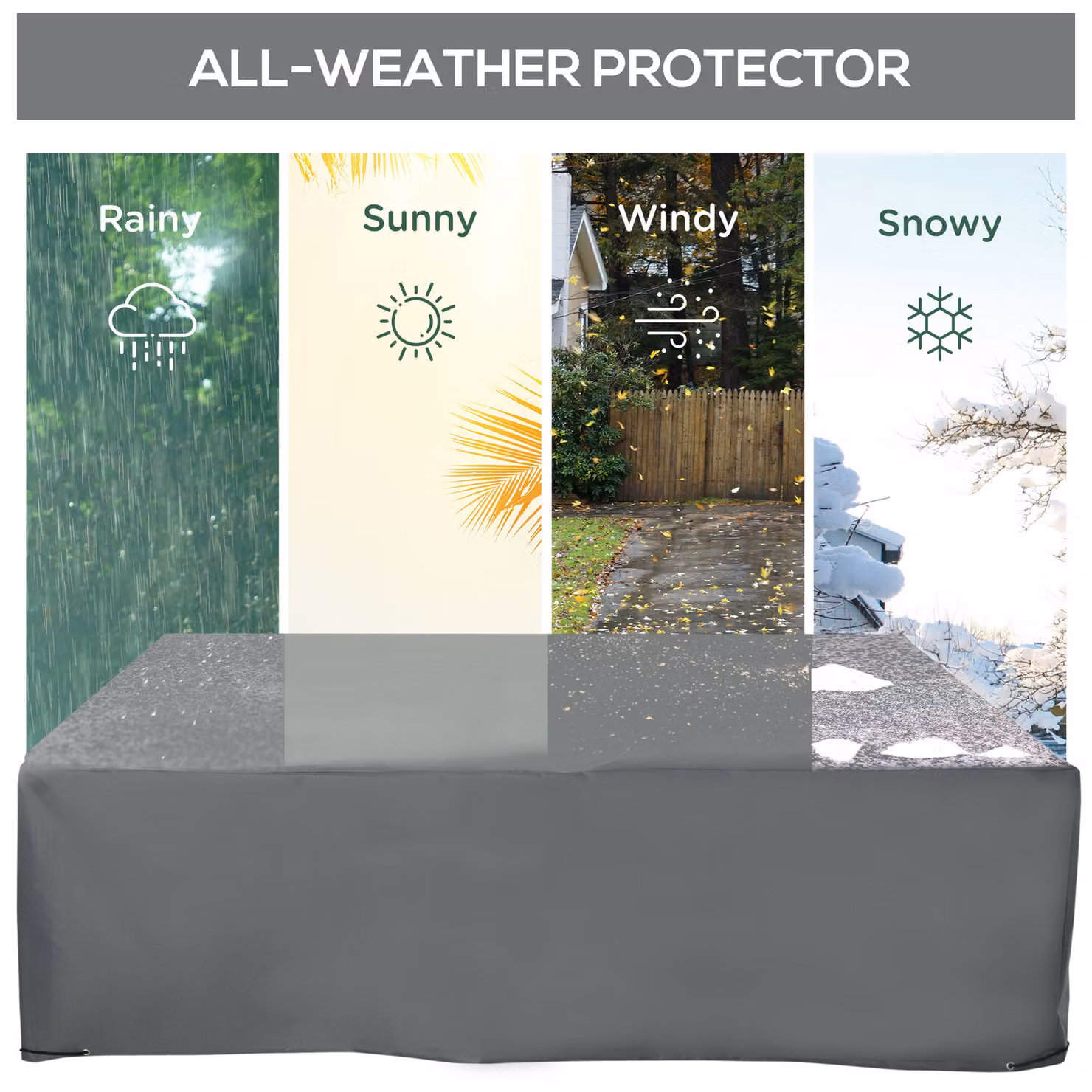 Outsunny Waterproof Anti-UV Patio Furniture Cover for Rattan Sun Lounger Set, Grey, W: 192 cm, D: 205 cm, H: 61 cm – 4