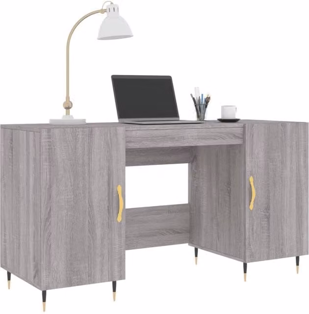 Berkfield Home Elegant Writing Desk in Grey Sonoma, W/D/H: 140 x 50 x 75 cm