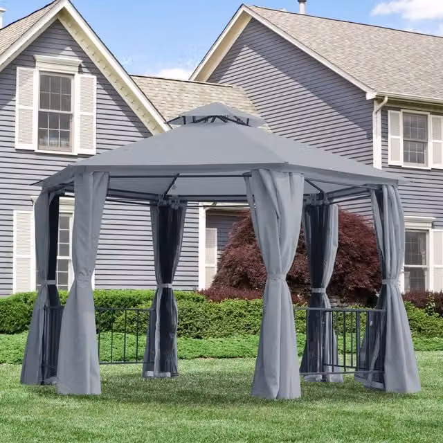 Outsunny 2 Tier Gazebo Canopy Party Tent in Grey with Steel Frame, W/D/H: 390 x 331 x 286 cm – 1