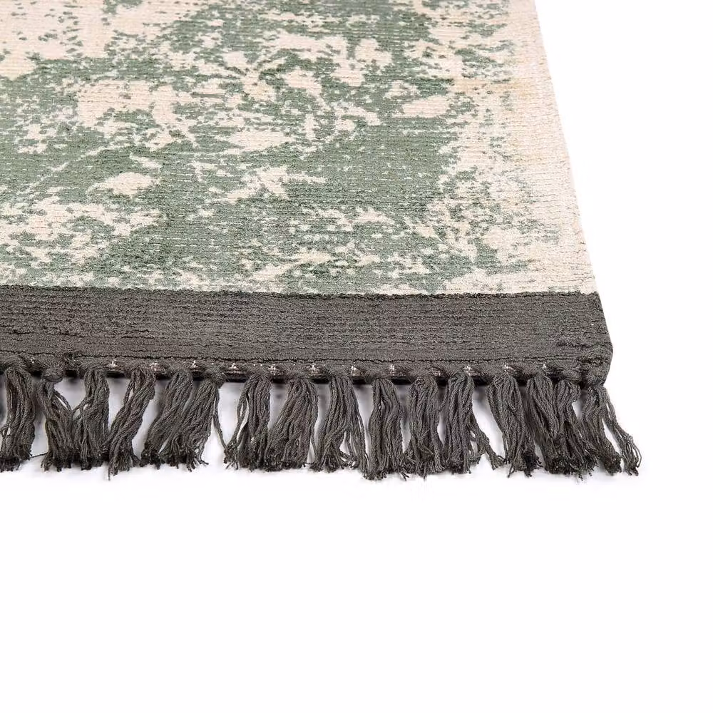 Wyld and Coco Vintage Oriental Area Rug in Green and Beige with Fringes, W: 80 cm, L: 150 cm – 3