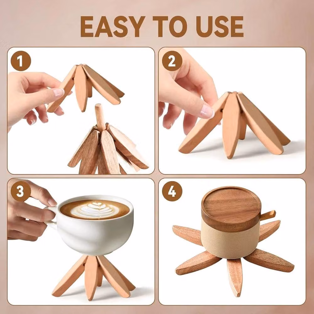 SPETLEK Tree Brown Solid Wood Trivets and Coasters Set – 5