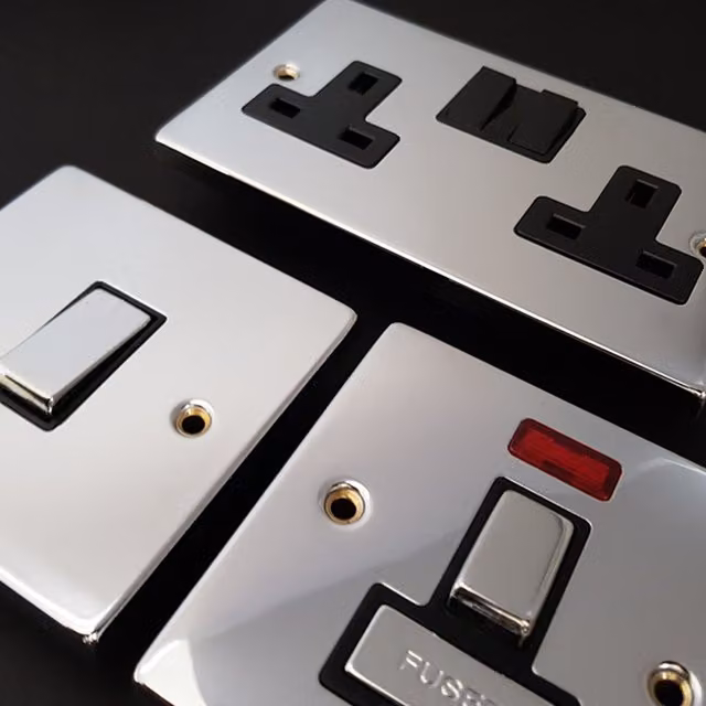 SE HOME Two Way Surface Mount Toggle Light Switch with Black Plate and Chrome Finish