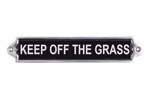 Minster Keep Off The Grass Black Aluminium Wall Plaque, W/H/D: 25 x 6 x 1 cm