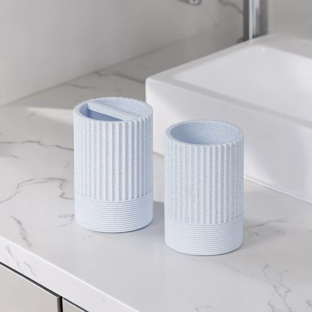 Showerdrape Blue Resin Bathroom Accessory Set with Tumbler and Toothbrush Holder – 2