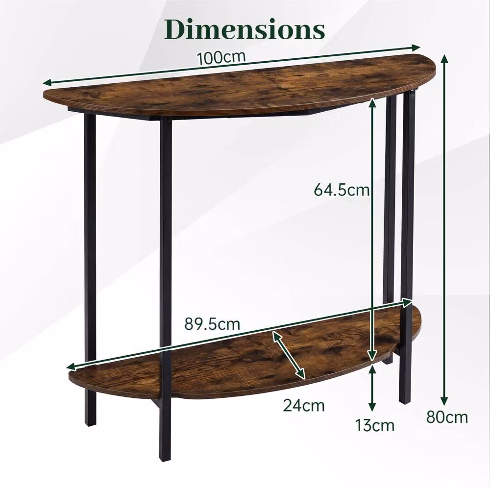 Costway 2-Tier Industrial Half-Moon Console Table in Brown – 2