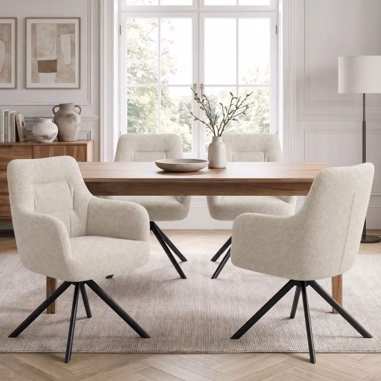 DHS Swivel Boucle Dining Chairs Set of 4, Beige