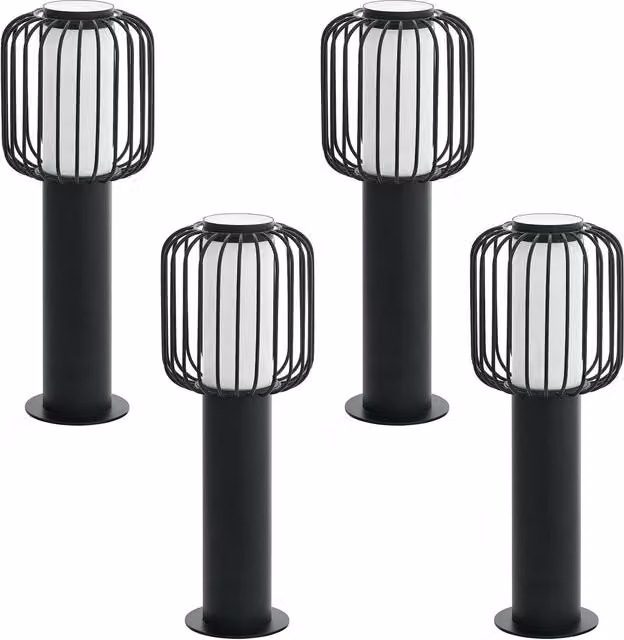 Loops 4 Pack Black Steel IP44 Outdoor Pedestal and Wall Lamp for Garden and Gate, E27 28W