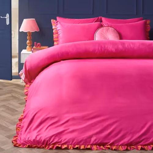 OHS King Size Microfibre Duvet Cover Set with Pillowcases in Pink and Orange, W/D/H: 180 x 200 cm