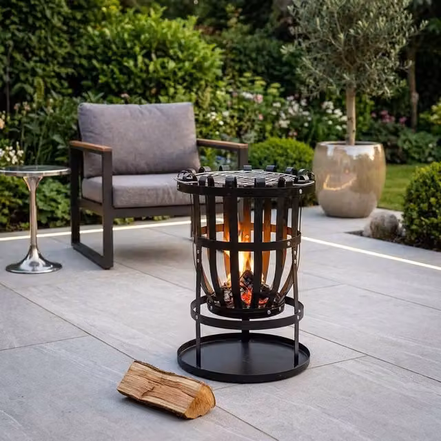 Garden Greatness Forno Traditional Steel Garden Firebasket with Grill in Black and Multicolour, W: 52 cm, H: 1000 cm