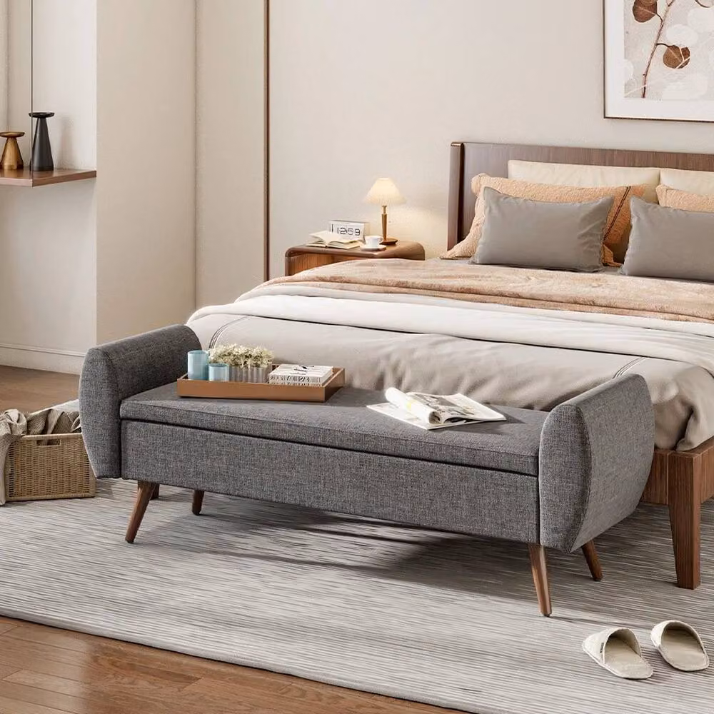 KORVIXA Grey Fabric Upholstered Bed End Ottoman Bench with Storage W/D/H: 100 x 100 x 40 cm – 3