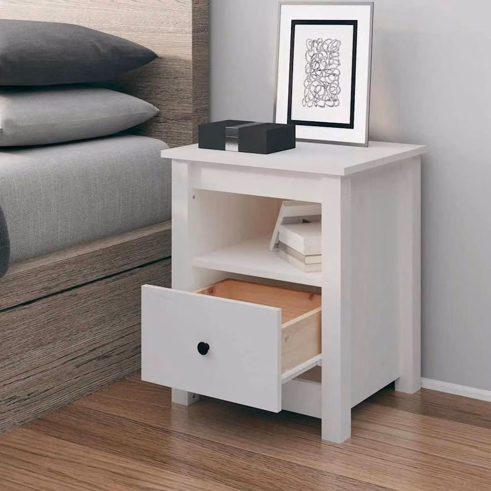 Berkfield Home White Rustic Solid Wood Pine Bedside Cabinet W/D/H: 40 x 35 x 49 cm – 2