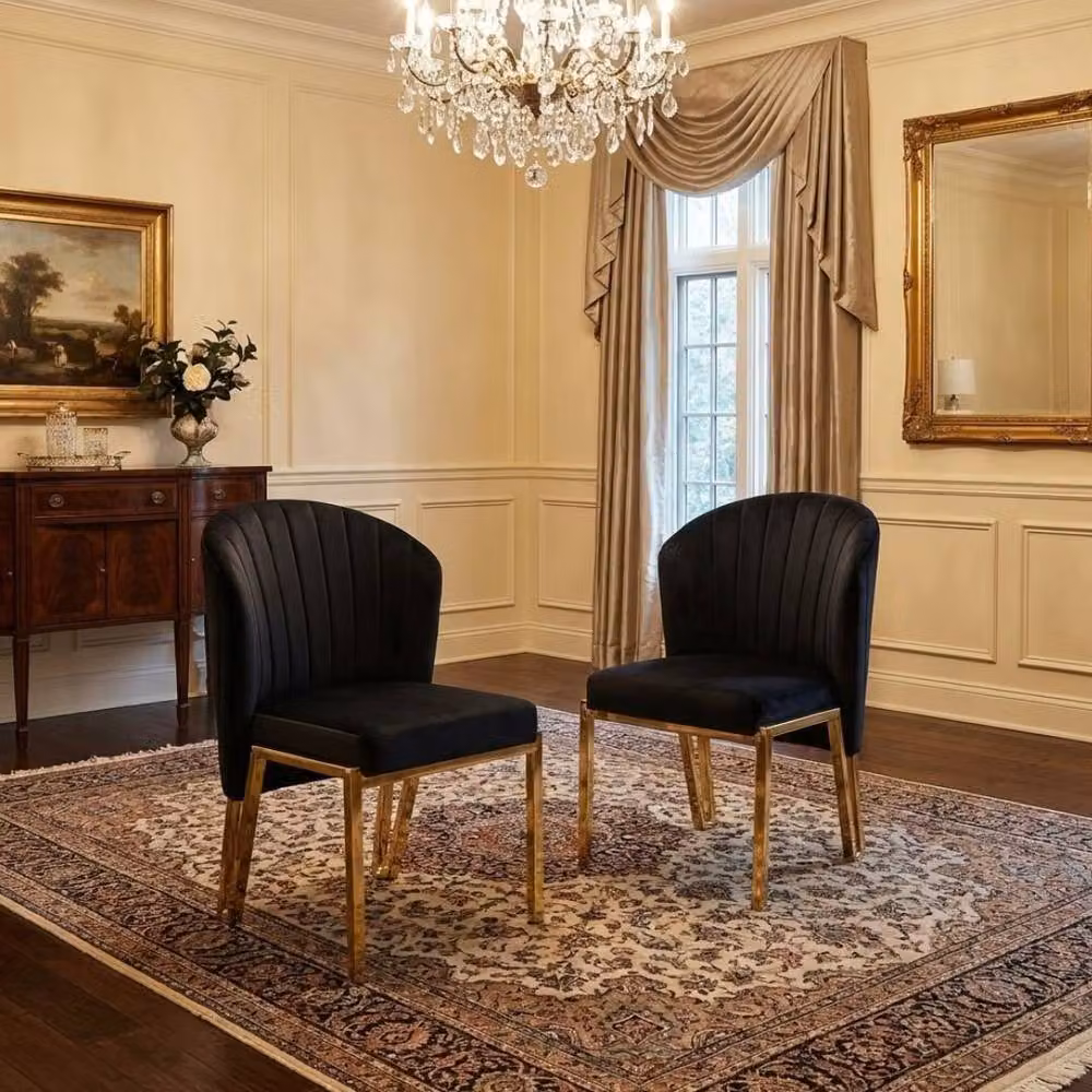 HOME LUXE INTERIOR Set of 2 Fabio Black Velvet Dining Chairs with Gold Metal Frame – 4
