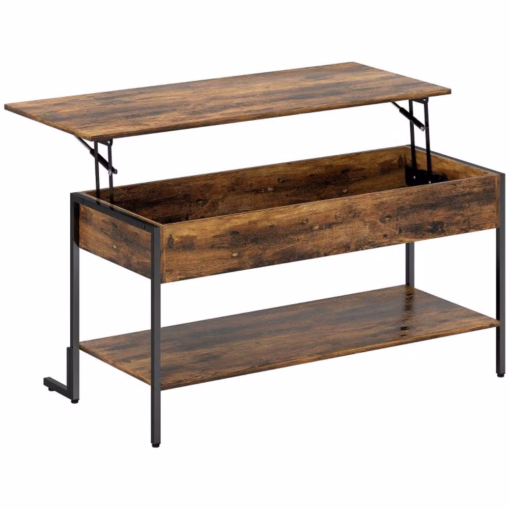 STILVORA Industrial Rectangular Coffee Table with Lift-Top Storage in Rustic Brown and Black – 4