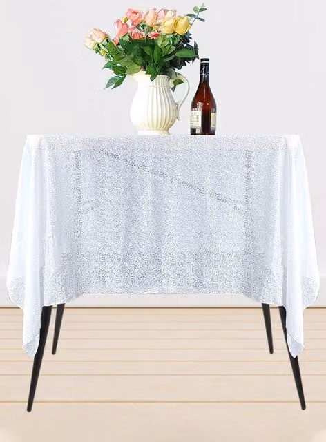 Neel Blue White Square Sequin Tablecloth W/D/H: 177.8 x 177.8 x 177.8 cm