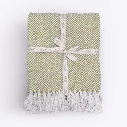 Allure Bath Fashions Chevron Herringbone Cotton Throw Blanket, Green, W: 150 cm, D: 200 cm
