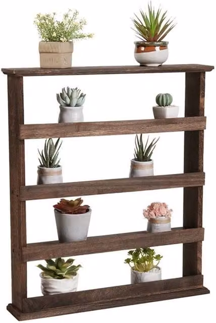Nordara Rustic Brown Wood Wall Mounted Kitchen Spice Rack Shelves W/D/H: 60 x 53 x 10 cm – 1