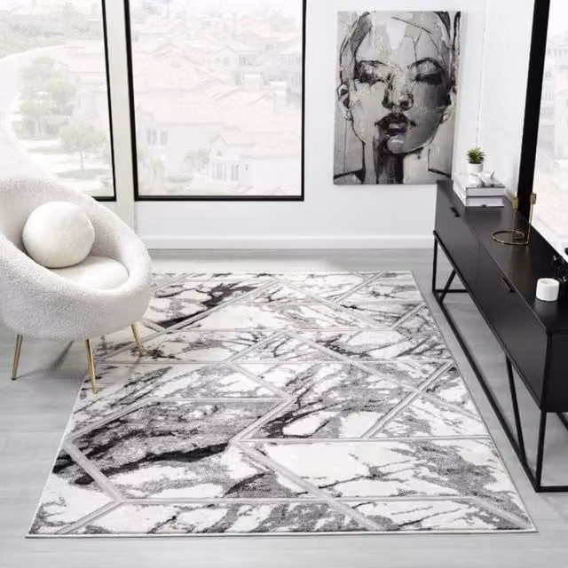 DS Living Carrara Cream-Silver Rug Collection in Cream, W: 160 cm, D: 225 cm