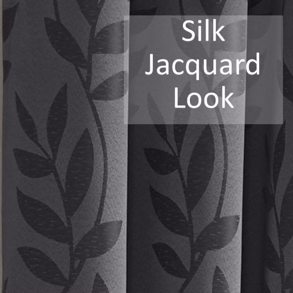 Luxury Living Jacquard Leaf Ring Top Curtains in Charcoal Grey, Width: 168 cm, Drop: 137 cm – 5