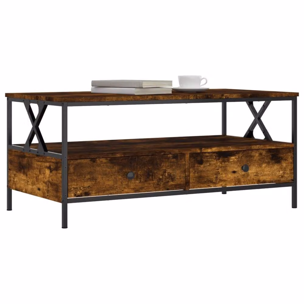 Berkfield Home Smoked Oak Coffee Table in Brown, W/D/H: 100 x 51 x 45 cm – 3
