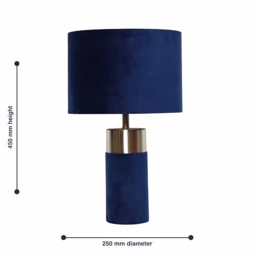 First Choice Lighting Navy Blue Velvet Table Lamp with Chrome Detail – 4