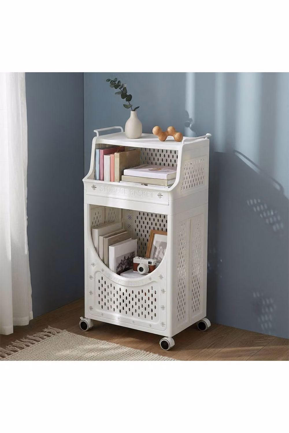 Living and Home 3-Tier Rolling Laundry Sorter Basket with Handles and Castors, White – 2