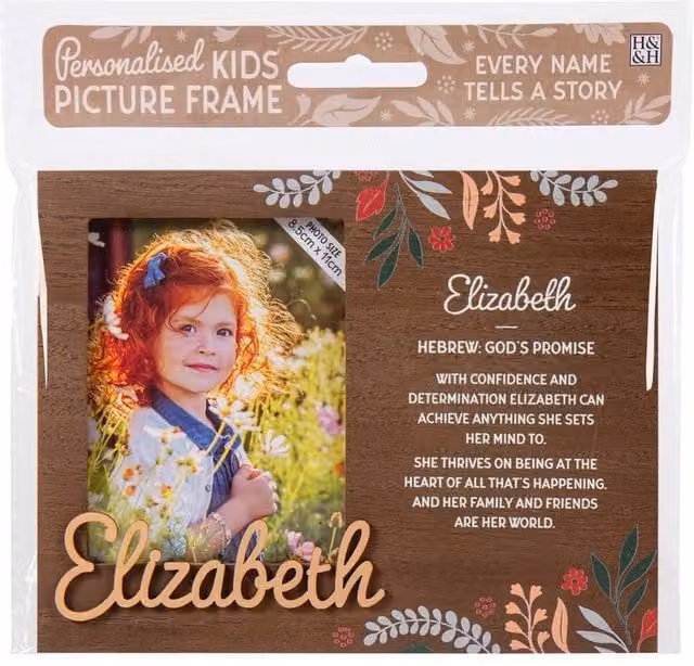 History & Heraldry Elizabeth Pre-personalised Child's Floral Picture Frame, Brown, W: 8.5 cm, H: 11 cm – 1