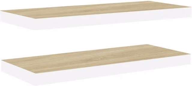 Berkfield Home Floating Wall Shelves, 2 Piece Set in Oak and White MDF, W: 60 cm, D: 23.5 cm, H: 3.8 cm – 1