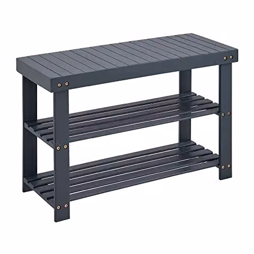 LIVIVO Bamboo Two Tier Shoe Rack and Storage Bench in Grey, W/D/H: 100 x 24 x 45 cm – 5