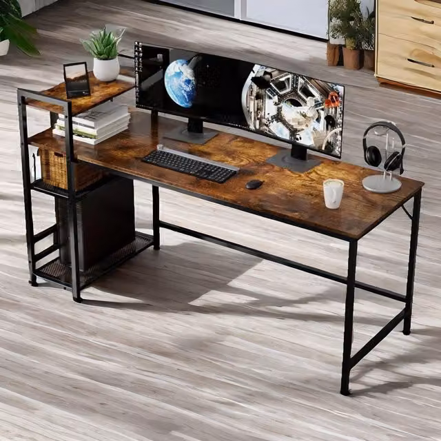 Rafaelo Mobilia Industrial 4 Tier Writing Desk in Dark Brown, W: 160 cm, D: 60 cm, H: 75 cm – 1