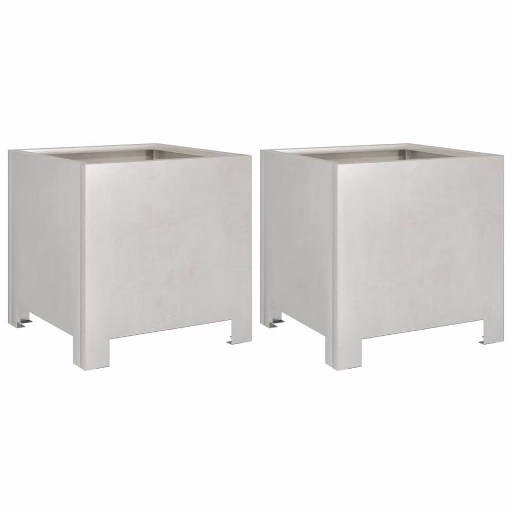 Berkfield Home Stainless Steel Garden Planter Tubs, Silver, 2 Pack, W/D/H: 30 x 30 x 30 cm – 2
