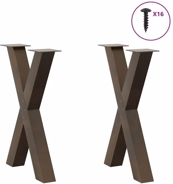 Berkfield Home Modern X-Shaped Dining Table Legs, 2 Pieces, Brown Powder-Coated Steel, H: 72-73 cm x W: 50 cm – 1