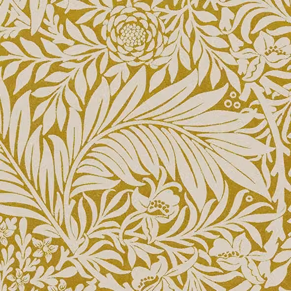 William Morris At Home Larkspur Floral Woven Cotton Satin Fabric in Yellow