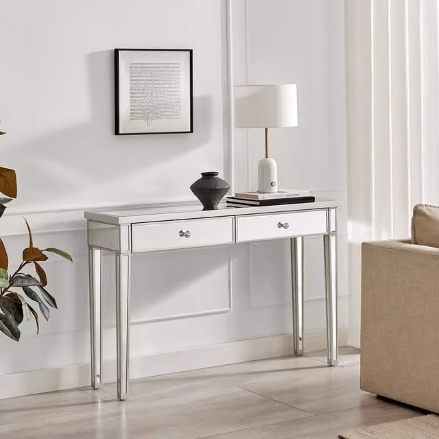 FurnitureboxUK Venetian Mirrored Console and Vanity Dressing Table in Silver