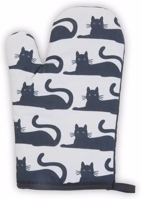 Orsina Black Cat Single Oven Glove with Playful Black and White Print and Quilted Cotton Heat Protection
