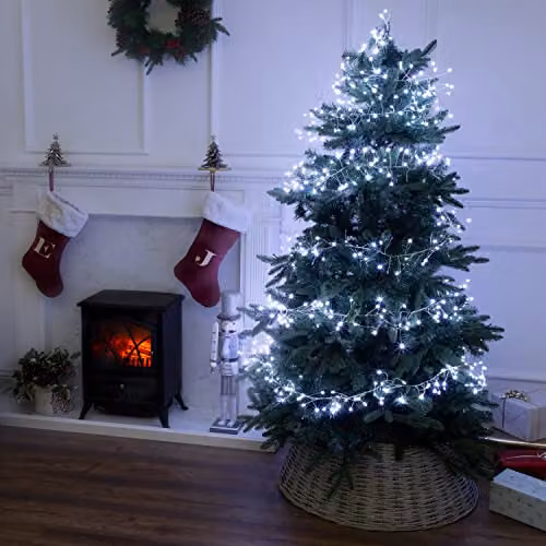 The Christmas Workshop Micro LED Cluster String Lights, 680 Bright White Lights with Timer, Mains Operated, Silver and Copper – 9