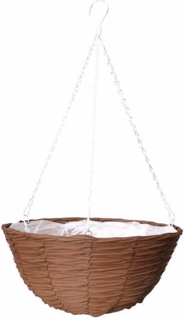 KDMD 14 inch Faux Rattan Hanging Basket Planter in Espresso Brown