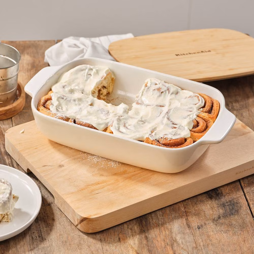 KitchenAid Beige Stoneware Rectangular Casserole Dish with Lid – 2