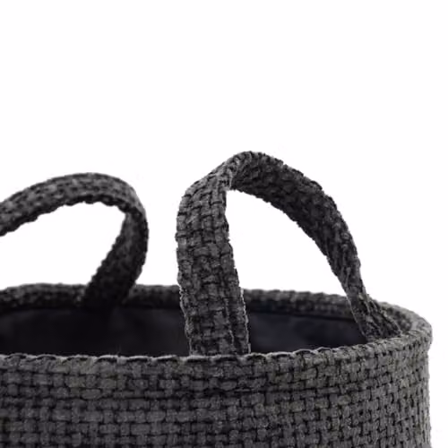 JVL Metro Set of 2 Round Fabric Storage Baskets with Handles, Black and Grey – 3