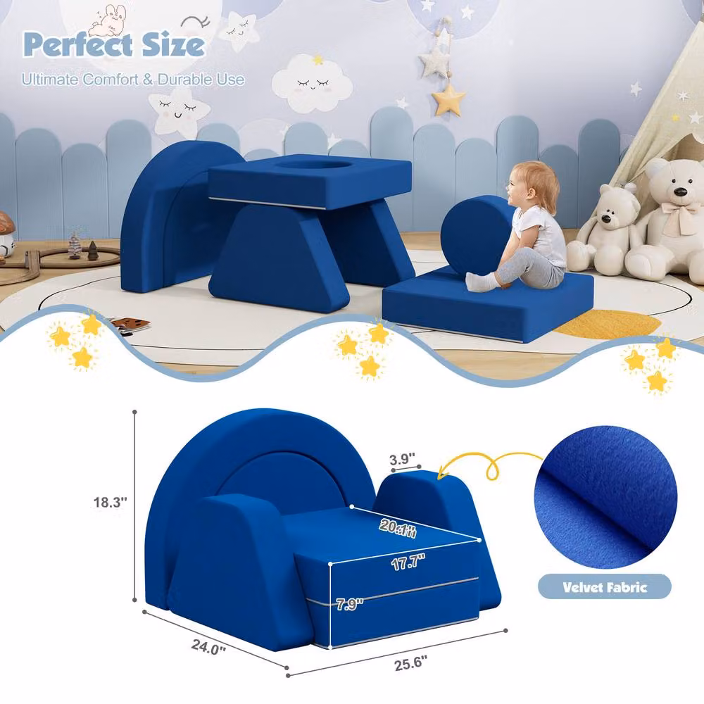 KEEPREAPER Soft Modular Kids Play Couch with Scatter Cushions in Blue – 6