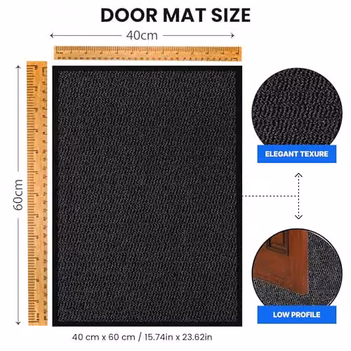 KAV Non-Slip Washable Dirt Trapper Door Mat, Black, Pack of 2, W: 40 cm, D: 60 cm – 3