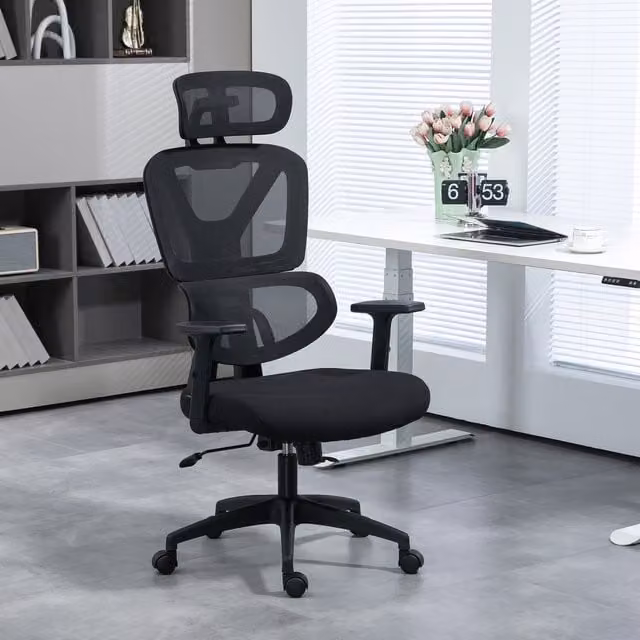 Vinsetto Modern Black Fabric Task Chair with Adjustable Height, Headrest and Armrests for Home Office