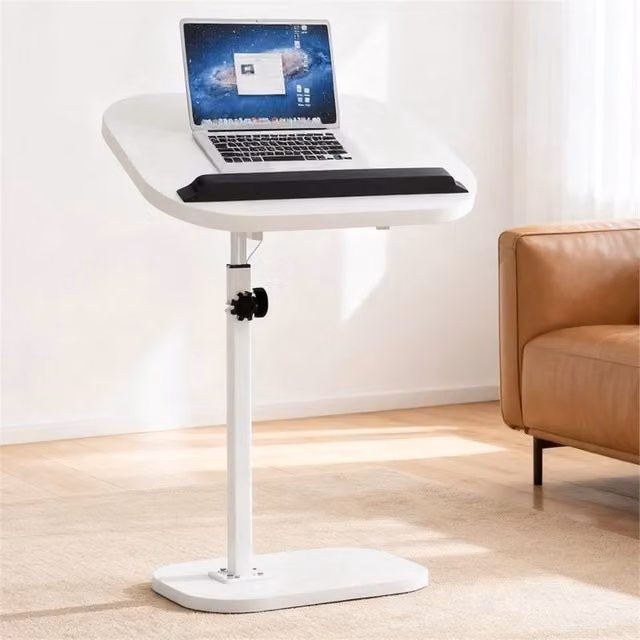 Nordara White Adjustable C-Shaped Sofa Side End Table, H 80 x W 60 x D 45 cm