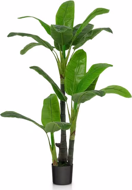 COSTWAY Artificial Green Banana Plant in a Potted Concrete Base, Height: 150 cm