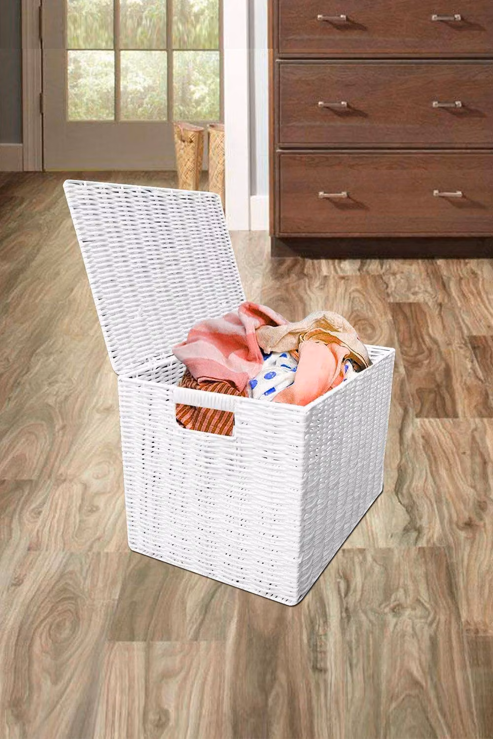 Arpan Resin Woven Laundry Basket and Toy Storage Chest in White, W/D/H: 37 x 26 x 26 cm – 2